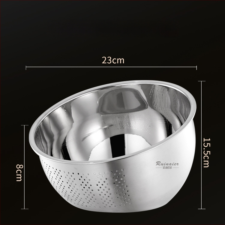 Odkvapkávací kôš z 304 nerezovej ocele so sklopeným dnom, zosilnený dizajn, určený na umývanie zeleniny, ovocia a preplachovanie ryže