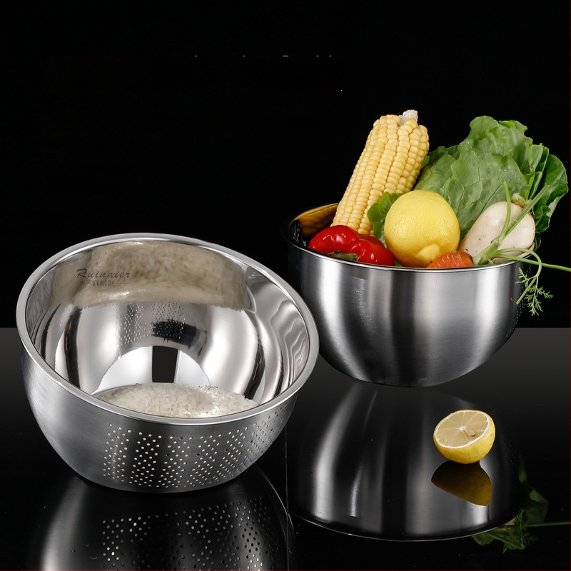 Odkvapkávací kôš z 304 nerezovej ocele so sklopeným dnom, zosilnený dizajn, určený na umývanie zeleniny, ovocia a preplachovanie ryže