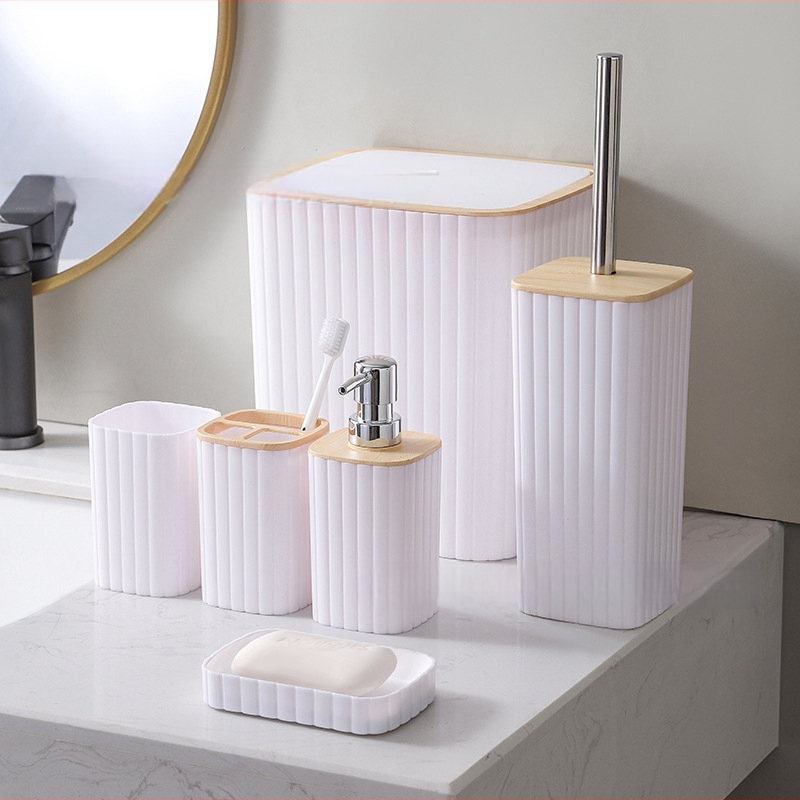 Chuangkai šesťdielny plastový kúpeľňový set s tlačeným logom a možnosťou prispôsobenia