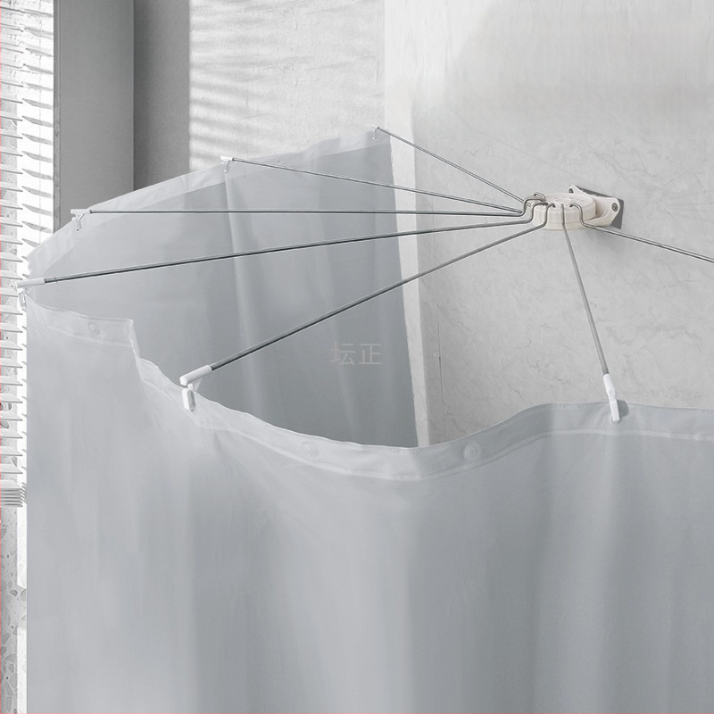 Sada kúpeľňovej závesovej tyče z nehrdzavejúcej ocele - oblúková tyč, polkruhový roh s ohybným dizajnom, bez vŕtania, UL certifikované