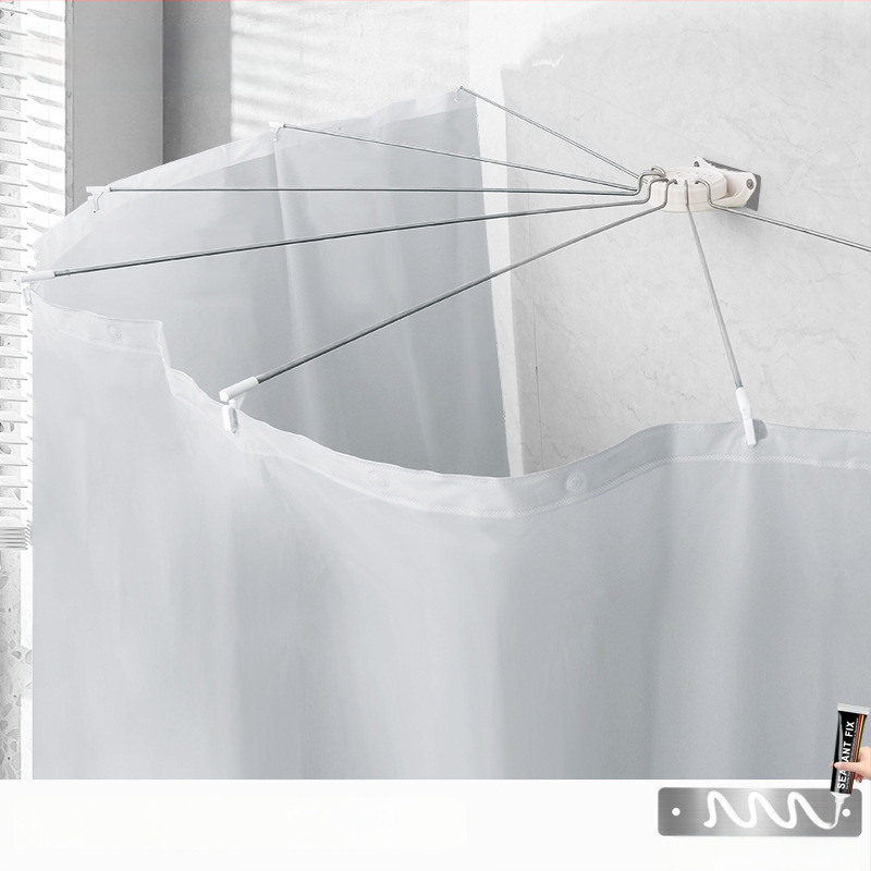 Sada kúpeľňovej závesovej tyče z nehrdzavejúcej ocele - oblúková tyč, polkruhový roh s ohybným dizajnom, bez vŕtania, UL certifikované