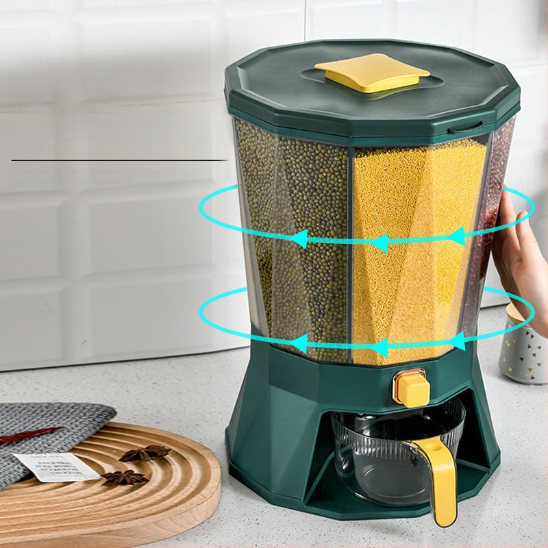Otočný plastový zásobník na ryžu, uzatvárateľný, odolný voči vlhkosti a škodcom, s veľkým objemom