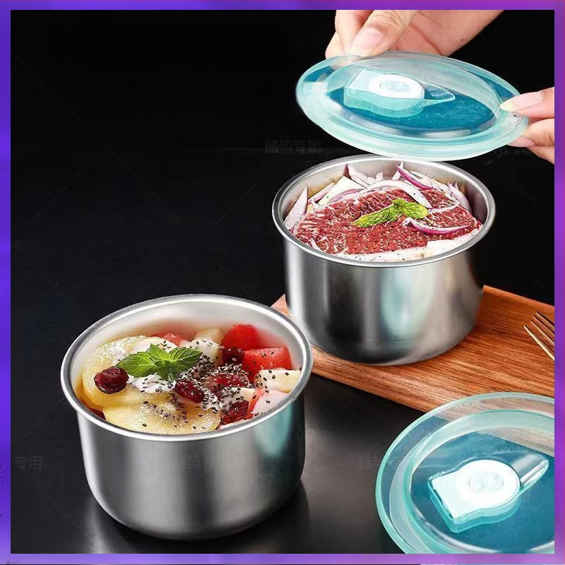 Nerezová oceľová okrúhla krisper dóza s poklopom, 1–2 L, vhodná do mikrovlnky