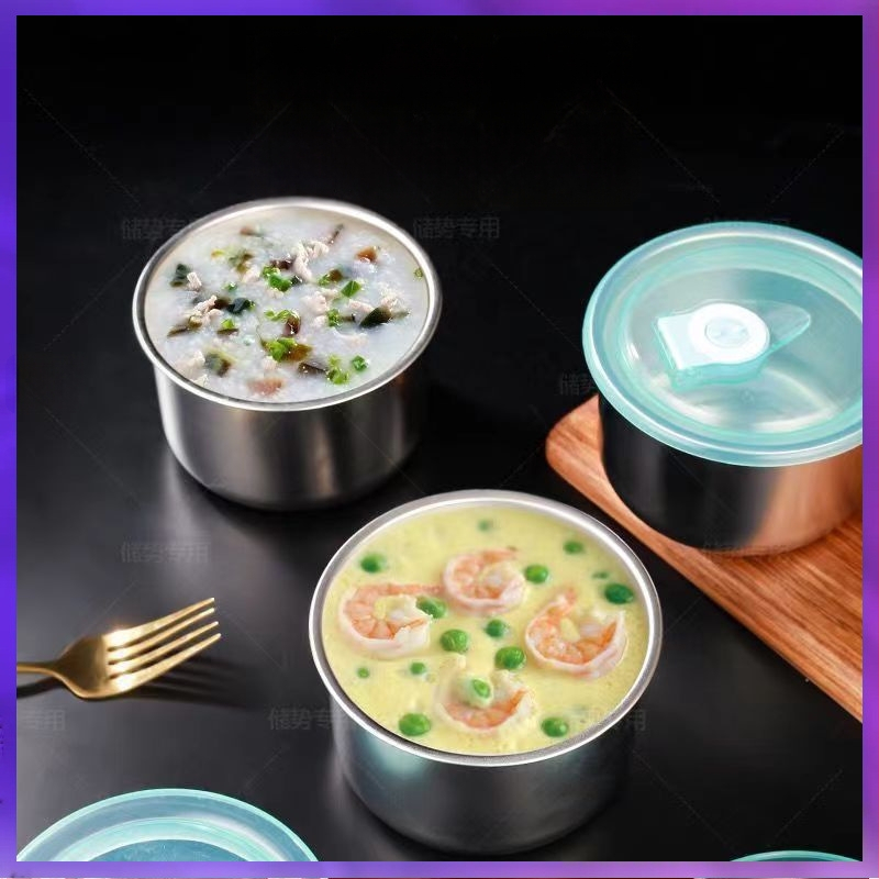 Nerezová oceľová okrúhla krisper dóza s poklopom, 1–2 L, vhodná do mikrovlnky