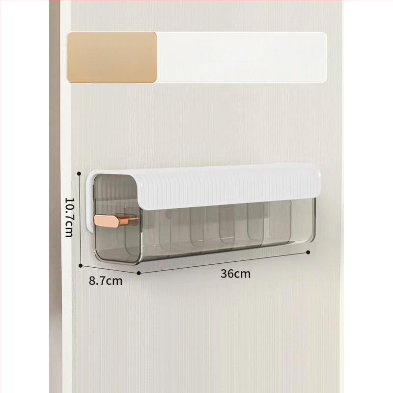 Nástenná priehľadná skrinka na skladovanie so zásuvkou, držiakom káblov a organizérom na ponožky, z plastu