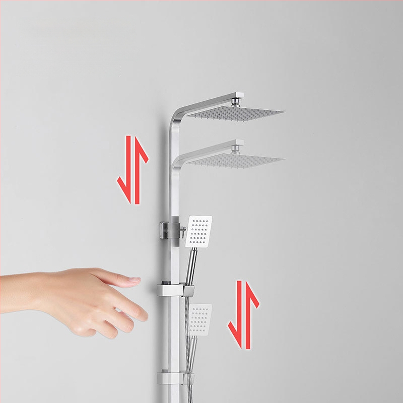 Nerezová oceľová sprchová súprava s nástenným montážou, dažďová hlavica a ručný sprchový, štvorcový tvar