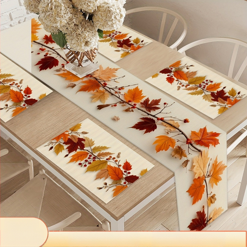 Vlajka na stôl – jesenné javorové listy a kvety, polyesterová tkanina, bez stožára, export cezhranične výlučne, druh vlajky: Iné