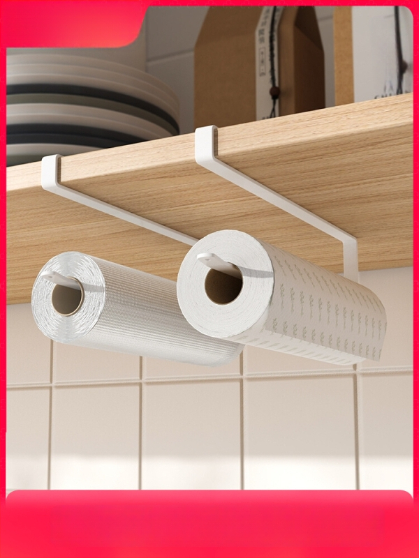 3YK Polica pod skrinkou na tašky pre čerstvosť, zavesený držiak na papier pod skriňou, montáž bez vŕtania, karbónová oceľ, japonský štýl, CE certifikát