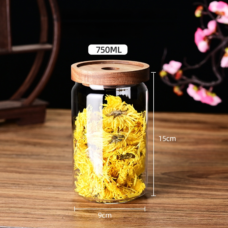 Oválny sklenený pohár s hermetickým uzáverom z borosilikátového skla, vhodný na zrná, kávové zrná a čajové listy