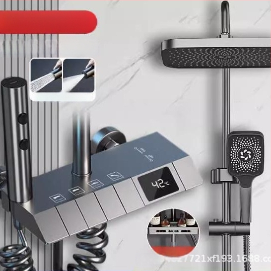 Meďový sprchový set, nástenné montáž, moderný štýl, dažďová funkcia, prevádzková teplota 10–80°C, model XM001