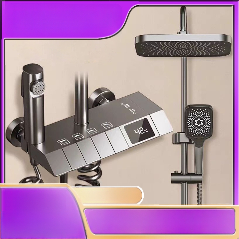 Meďový sprchový set, nástenné montáž, moderný štýl, dažďová funkcia, prevádzková teplota 10–80°C, model XM001