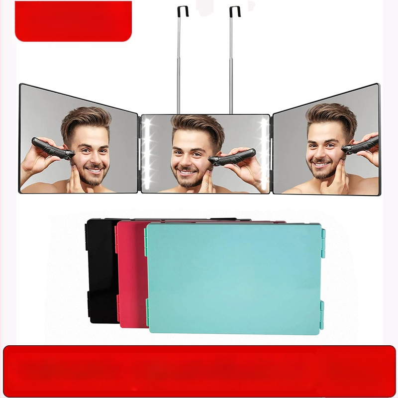 Makiažo veidrodėlis su ABS rėmu, aliuminio veidrodėlis, trilypis sulankstomas dizainas, ištraukiamas kabliukas, logotipas atspausdintas