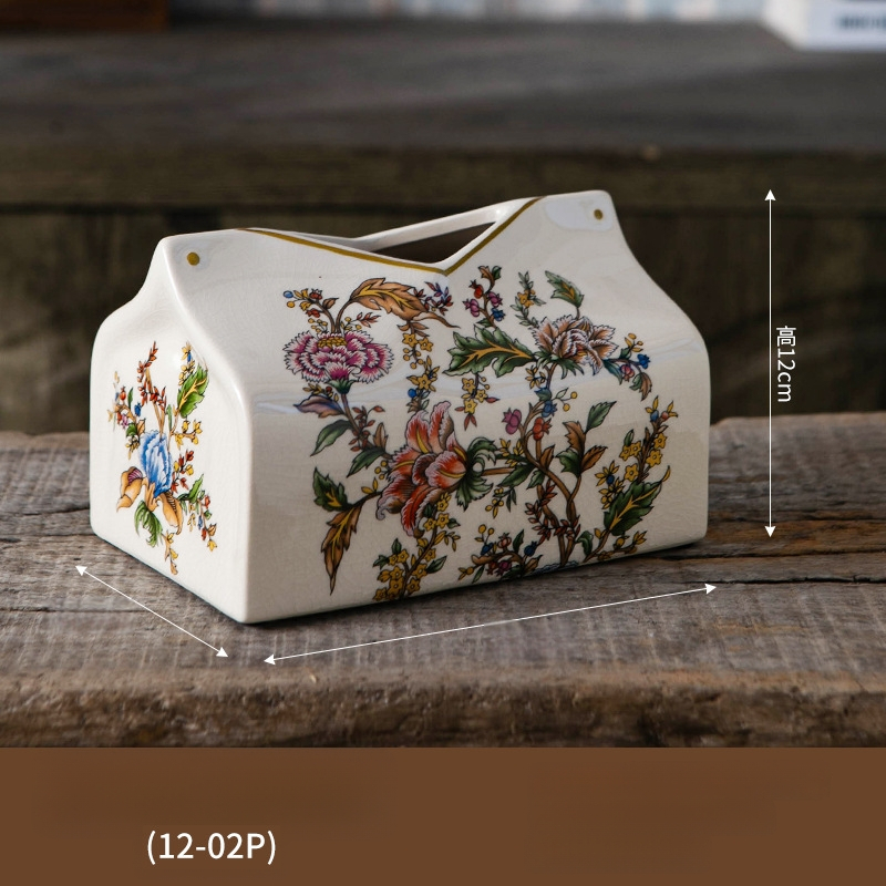 Keramická krabička na vreckovky, štýl nového čínskeho, model M056, na doske, viacúčelová, sada 12 kusov