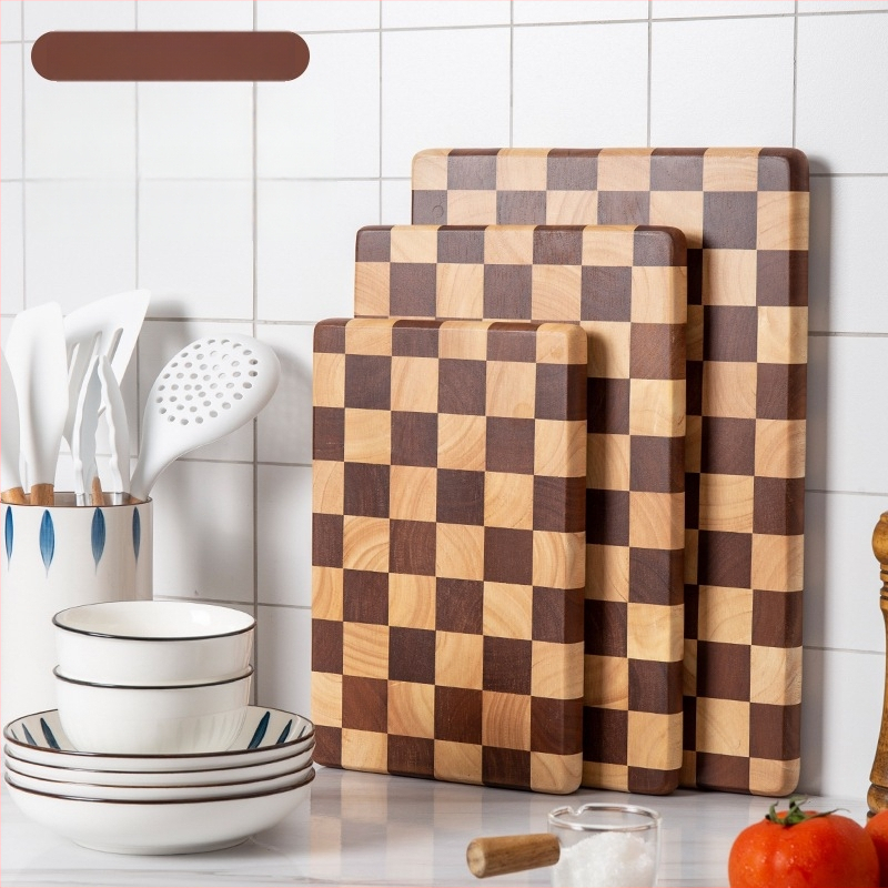 Drevená doska na krájanie s vzorom šachovnice — mozaikový dizajn, do kuchyne, na prípravu ovocia, domáce použitie, moderný minimalistický štýl, Cuisine Square