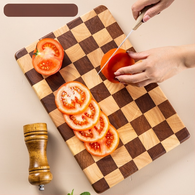 Drevená doska na krájanie s vzorom šachovnice — mozaikový dizajn, do kuchyne, na prípravu ovocia, domáce použitie, moderný minimalistický štýl, Cuisine Square