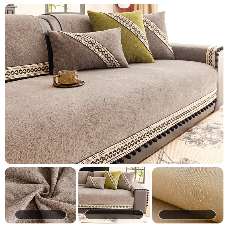 Chenille jastuk za kauč, cjelogodišnja upotreba, protuklizni, luksuzan dnevni boravak, navlaka za zaštitu od prašine