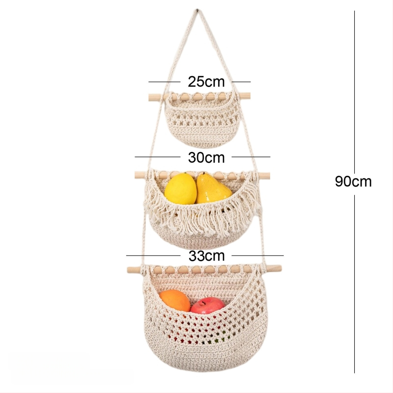 Kuchynský gobelín na zavesenie na uskladnenie ovocia a zeleniny, sieťový vreckový košík, bohémsky štýl, ručne pletený, obdĺžnikový tvar, jednotný vzor, odnímateľný