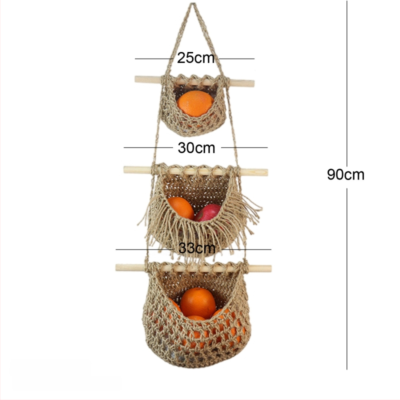 Kuchynský gobelín na zavesenie na uskladnenie ovocia a zeleniny, sieťový vreckový košík, bohémsky štýl, ručne pletený, obdĺžnikový tvar, jednotný vzor, odnímateľný