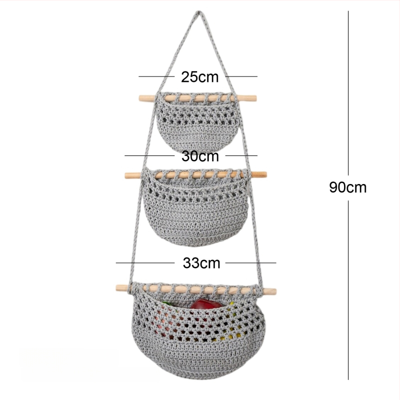 Kuchynský gobelín na zavesenie na uskladnenie ovocia a zeleniny, sieťový vreckový košík, bohémsky štýl, ručne pletený, obdĺžnikový tvar, jednotný vzor, odnímateľný