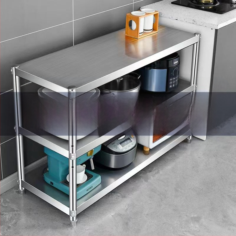 Kuchynský stojan z nehrdzavejúcej ocele na podlahe, multifunkčný stojan pre mikrovlnnú rúru, 4-dielna sada, model 38 trubíc, moderný minimalistický štýl.