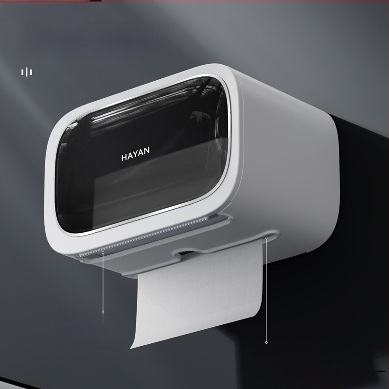 Stena montovaný zásobník toaletného papiera s vyťahovacím boxom, moderný minimalistický štýl, model elzjh03, materiály: PET panel/ram, ABS spodný plášť, magnet NdFeB, PVC valec