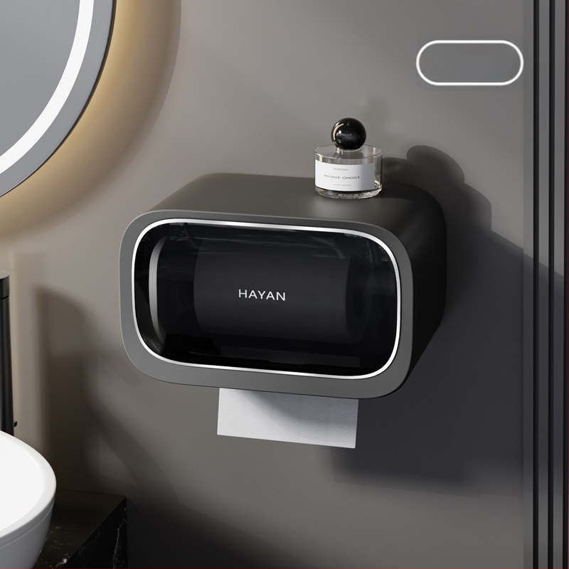 Stena montovaný zásobník toaletného papiera s vyťahovacím boxom, moderný minimalistický štýl, model elzjh03, materiály: PET panel/ram, ABS spodný plášť, magnet NdFeB, PVC valec