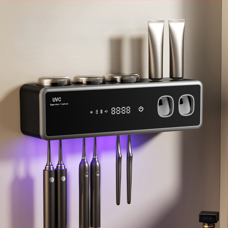 Inteligentný držiak na zubné kefky s UV sterilizáciou, montáž prísavkou, sušenie a skladovanie, plast