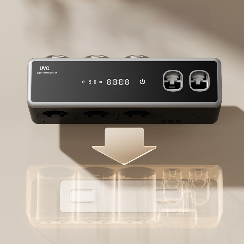Inteligentný držiak na zubné kefky s UV sterilizáciou, montáž prísavkou, sušenie a skladovanie, plast