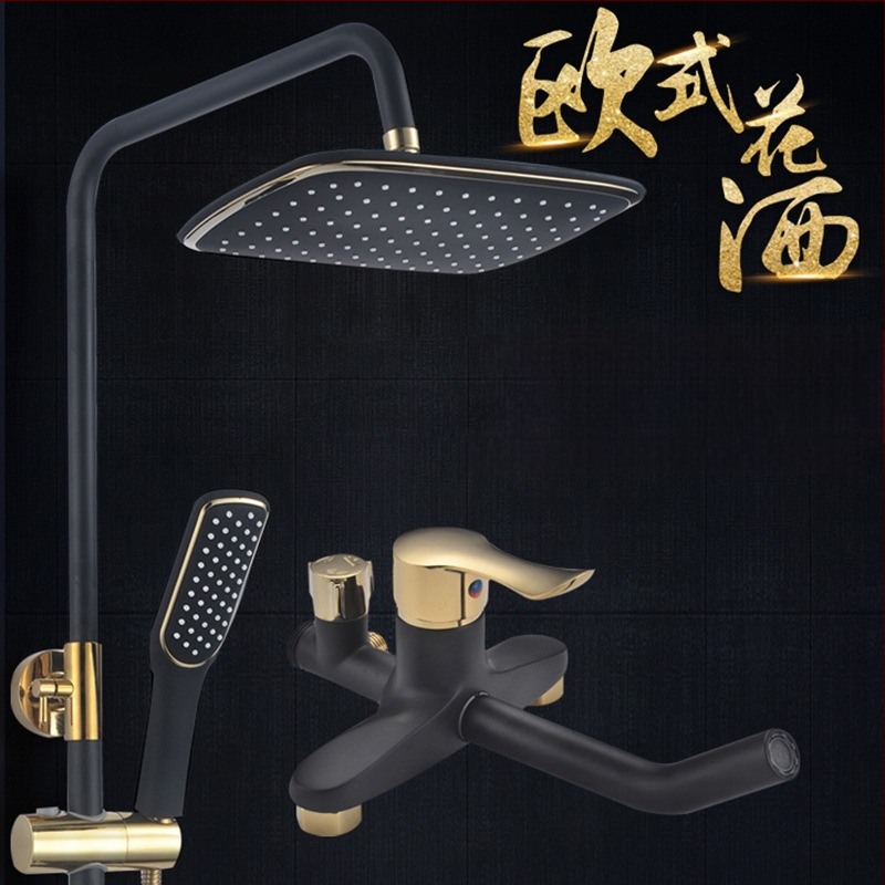 Meďový sprchový set v európskom starožitnom štýle, nástenná montáž, s funkciami postrekovania, sprcha a dážď, povrch s vypaľovaným náterom, prevádzková teplota do 90°C