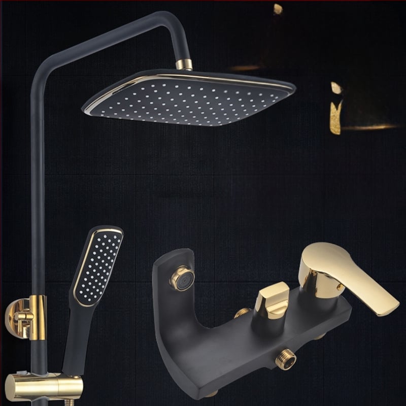 Meďový sprchový set v európskom starožitnom štýle, nástenná montáž, s funkciami postrekovania, sprcha a dážď, povrch s vypaľovaným náterom, prevádzková teplota do 90°C