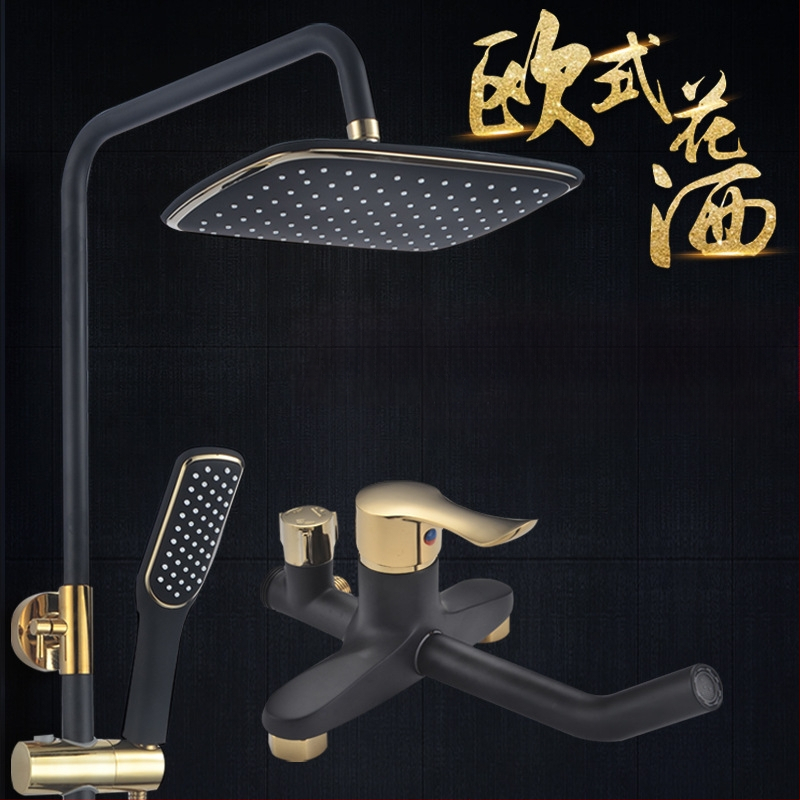 Meďový sprchový set v európskom starožitnom štýle, nástenná montáž, s funkciami postrekovania, sprcha a dážď, povrch s vypaľovaným náterom, prevádzková teplota do 90°C