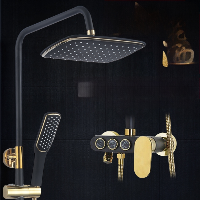 Meďový sprchový set v európskom starožitnom štýle, nástenná montáž, s funkciami postrekovania, sprcha a dážď, povrch s vypaľovaným náterom, prevádzková teplota do 90°C