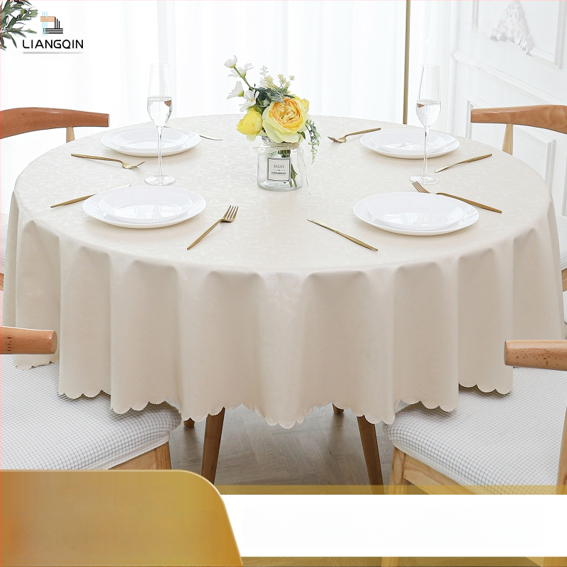 Okrúhly obrus z polyesteru, vodotesný, prachotesný, s rastlinným motívom, moderný minimalistický štýl