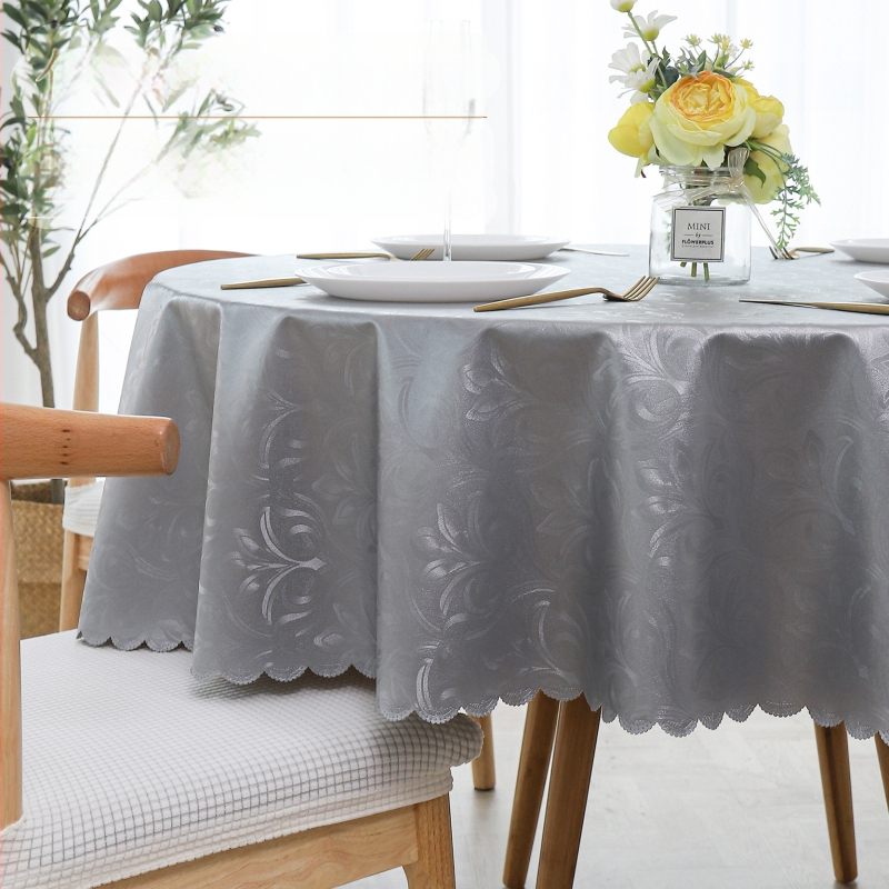 Okrúhly obrus z polyesteru, vodotesný, prachotesný, s rastlinným motívom, moderný minimalistický štýl