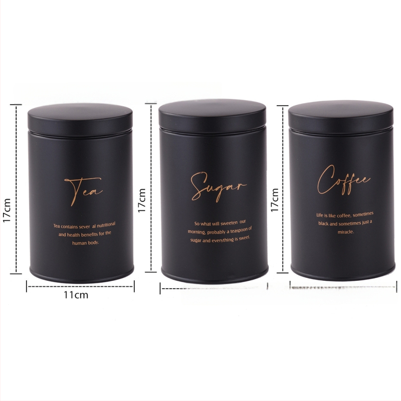 Kruhové pozinkované kovové nádoby na skladovanie — sada 10 kusov, objem 1–2 l, tesnené, na kávové zrná, čaj a cukor