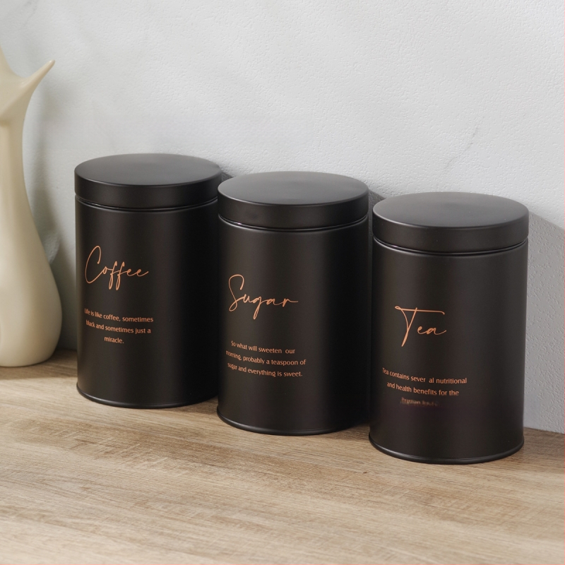 Kruhové pozinkované kovové nádoby na skladovanie — sada 10 kusov, objem 1–2 l, tesnené, na kávové zrná, čaj a cukor