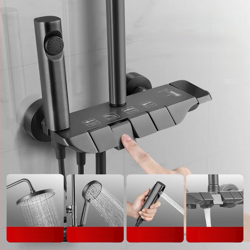 Úplne medený sprchový systém – európsky severský štýl, moderný minimalistický kúpeľný set, Yin Hui, Watermark certifikát