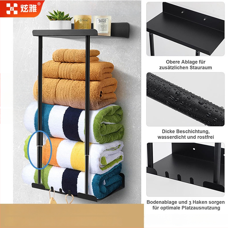 Nástěnný stojan na ručníky, dvouúrovňový, s nastavitelnou výškou, z železa, povrchová úprava vypáleným lakom