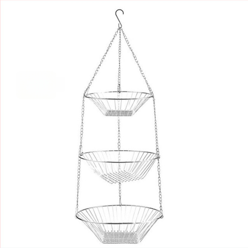 Trojlôrový kovový kôš na ovocie, visiaci, otvorený dizajn, skladací, moderný minimalistický štýl