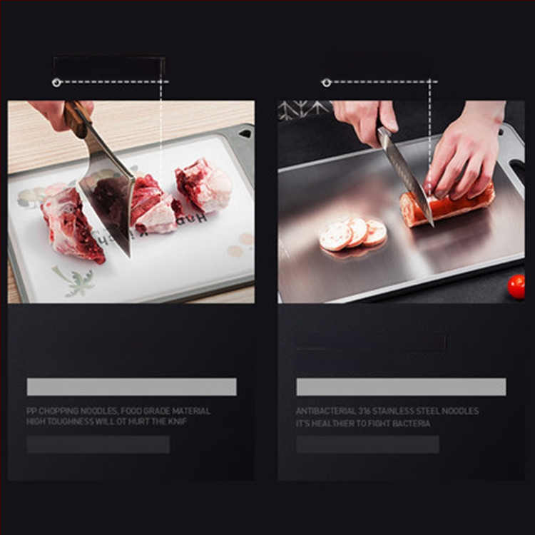 Nerezová oceľová doska na krájanie – prenášateľná, protišmyková, antibakteriálna, odolná voči plesniam, potravinárskej kvality