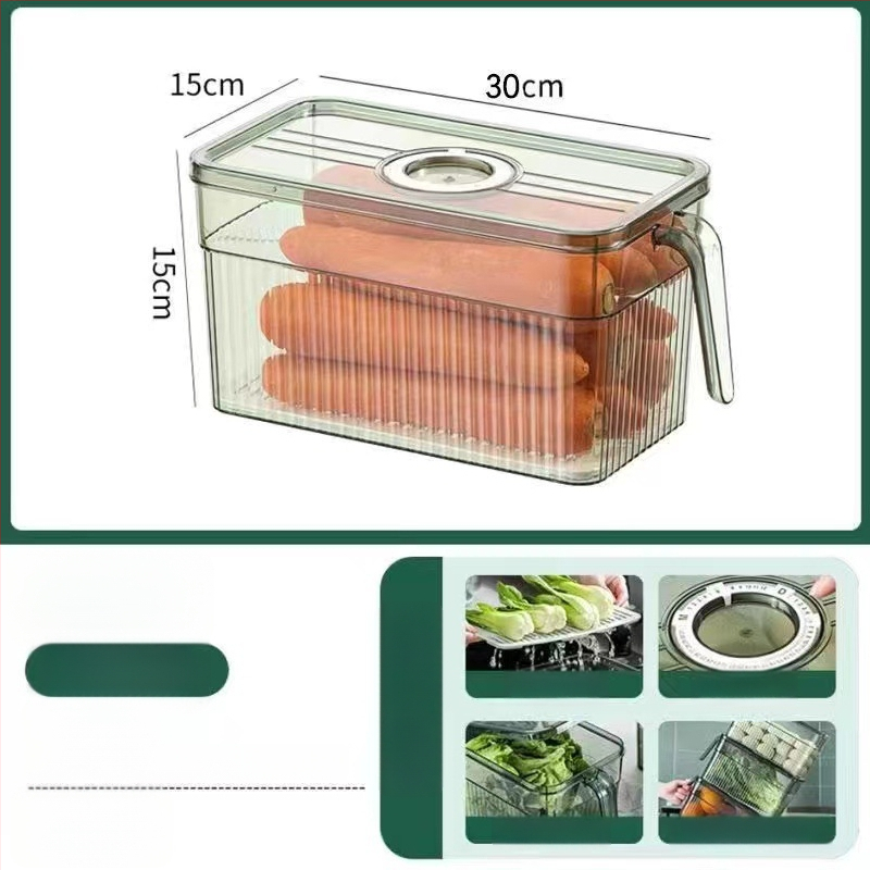 Box na skladovanie do chladničky so viečkom — Lily of the Valley; plastový materiál vhodný pre potraviny; jednoduchý štýl; skladovanie, uchovávanie, odvodnenie