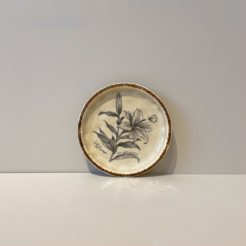 Keramický dezertný tanier v retro štýle, kruhový tvar, podglazúrne farbenie