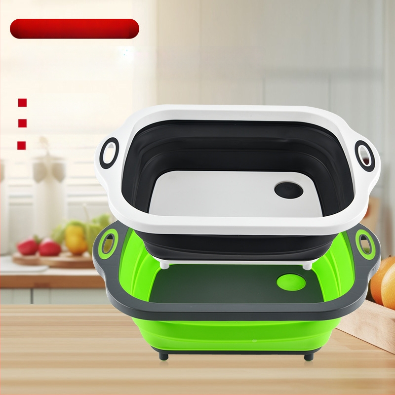 3-v-1 skladacia odkvapkávacia nádoba na zeleninu s doskou na krájanie a funkciou umývania, PP+TPR
