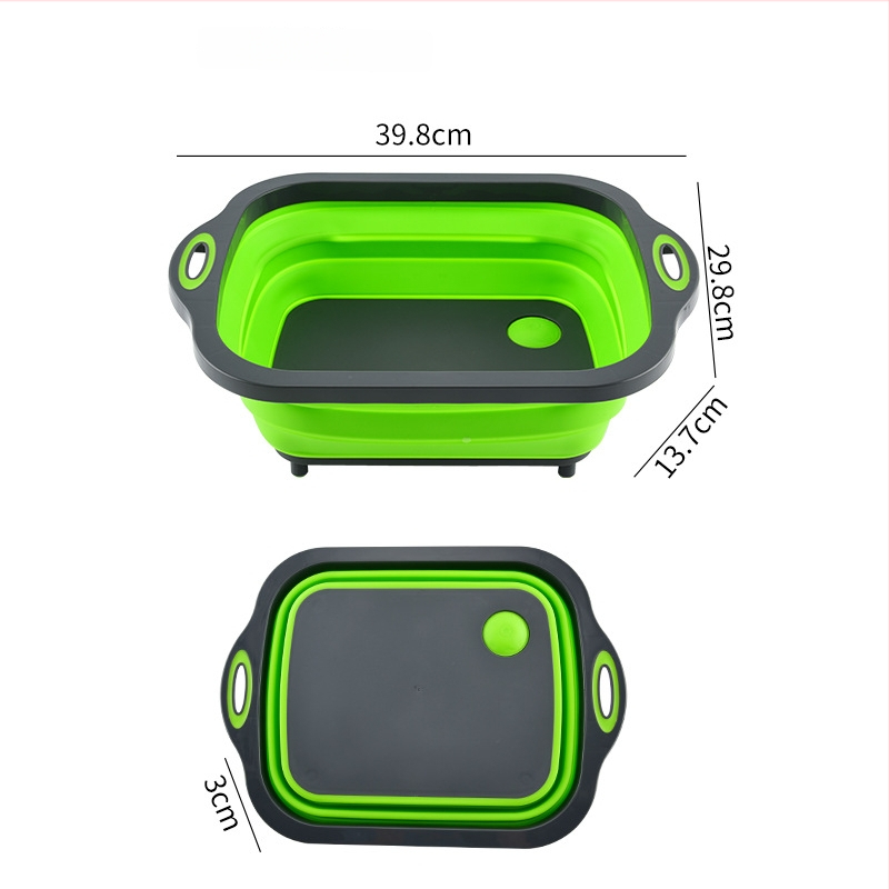 3-v-1 skladacia odkvapkávacia nádoba na zeleninu s doskou na krájanie a funkciou umývania, PP+TPR