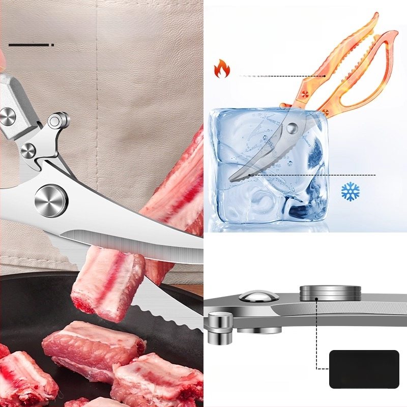 4MM ťažké kuchynské nožnice na kosti hydiny – nerezová oceľ, viacúčelové nožnice na rezanie kostí pre kurčatá, kačice, husu a ryby