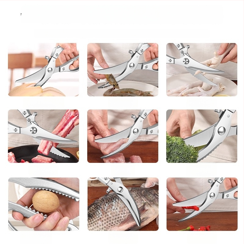 4MM ťažké kuchynské nožnice na kosti hydiny – nerezová oceľ, viacúčelové nožnice na rezanie kostí pre kurčatá, kačice, husu a ryby