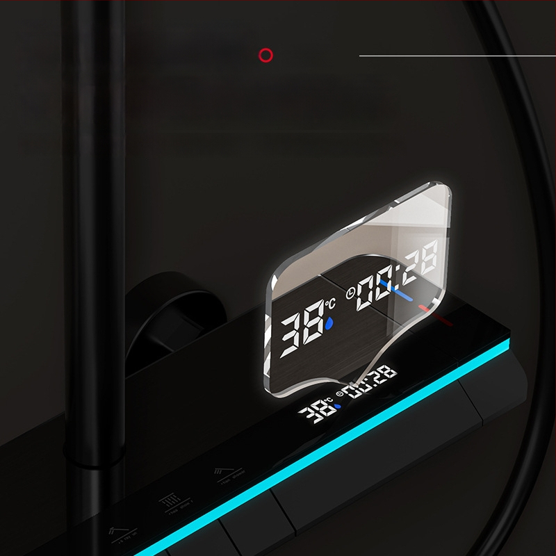 Meďový sprchový set, nástenná montáž, horná sprchová hlavica, regulácia teploty, LED osvetlenie s digitálnym displejom