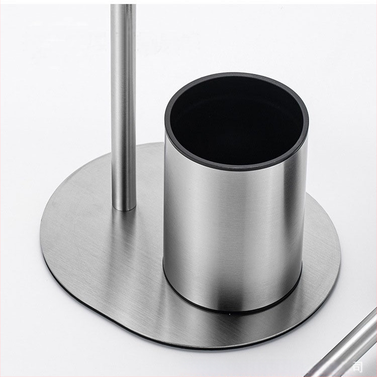 Nerezový držiak na kefu a toaletný papier, podlahový montáž, oválny tvar, brúsený povrch