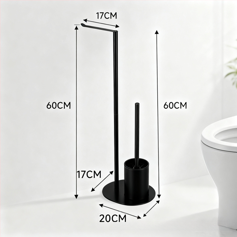 Nerezový držiak na kefu a toaletný papier, podlahový montáž, oválny tvar, brúsený povrch