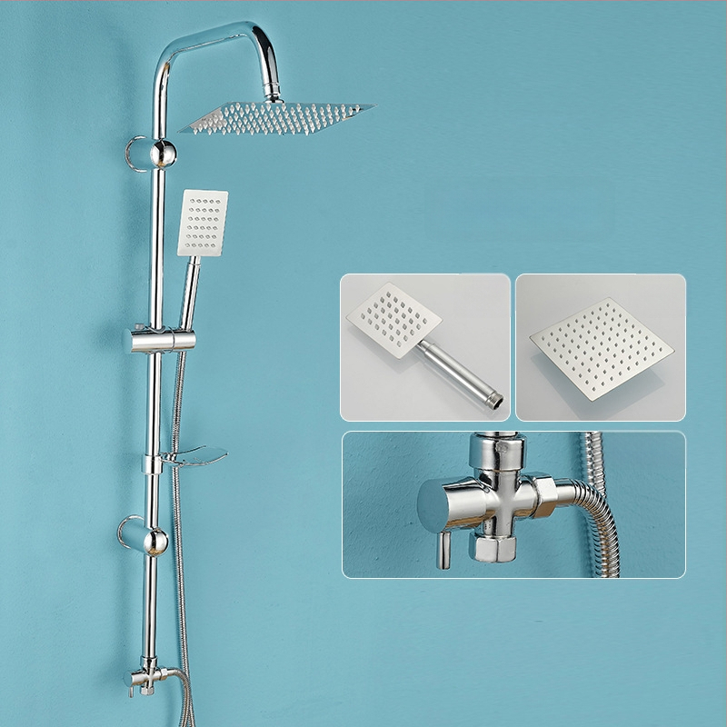 Sprchová súprava z nehrdzavejúcej ocele, štvorcový dažďový sprchový set, nástenná inštalácia, model 8101 (funkcie: dážď, prúdenie, masáž)